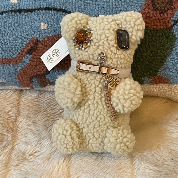 TORY BURCH bear bag charm key ring fob faux shearling mismatched jeweled eyes - Picture 14 of 15